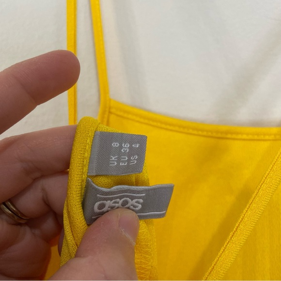 ASOS Yellow Spaghetti Strap Off the Shoulder Mini Dress - Picture 8 of 9